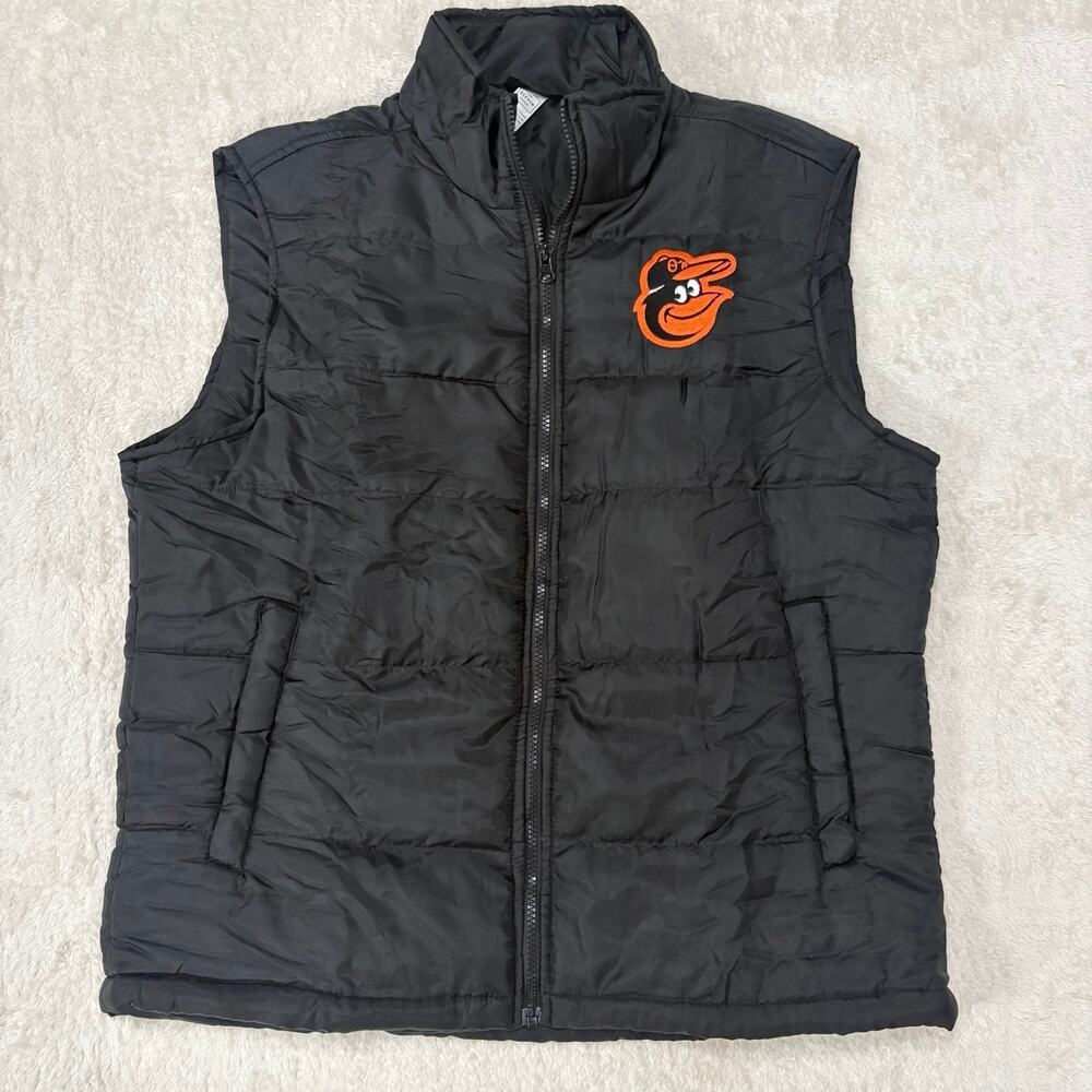 Baltimore Orioles Mens XL Black Puffer Vest MLB Embroidered Logo Full Zip
